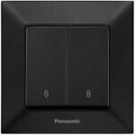 Вимикач прохідний двоклавішний Panasonic Arkedia Slim чорний швидкий монтаж