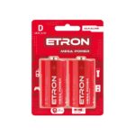 Батарейка d R20 лужна ETRON Mega Power, батарейка бочка lr20 2 шт/блістер