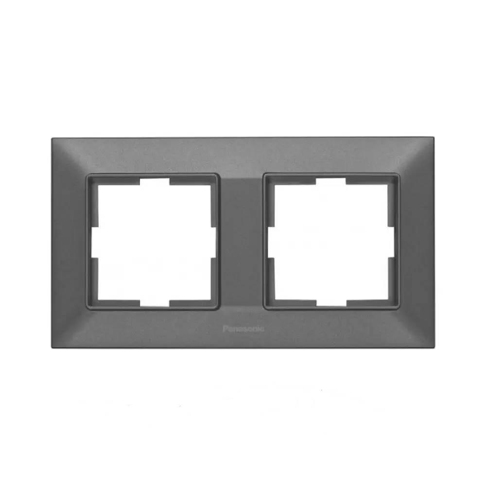 4160715534_ramka-dlya-rozetok.jpg Рамка для розеток 2 пости горизонтальна Panasonic Arkedia Slim димчаста - Зображення 1