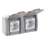 Розетка вологозахищена подвійна Mono Electric OCTANS IP54 з кришкою без з/к сіра