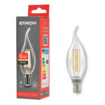 Філаментна LED лампа ETRON 6W E14 С37 3000K свічка на вітрі (1-EFP-133)