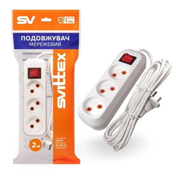 Подовжувач з вимикачем 2м 3 гнізда SVITTEX SV-012-2 білий