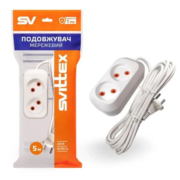 Подовжувач 5м 2 гнізда білий SVITTEX SV-009-5 без з/к