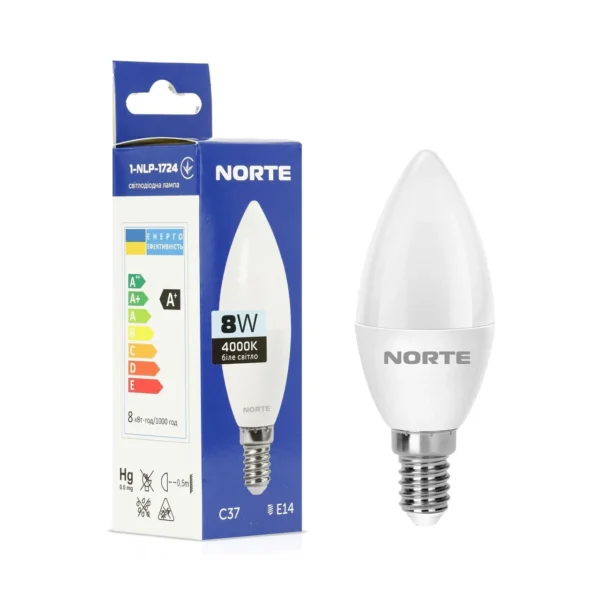 лампа E14 LED NORTE 8W 4000K C37