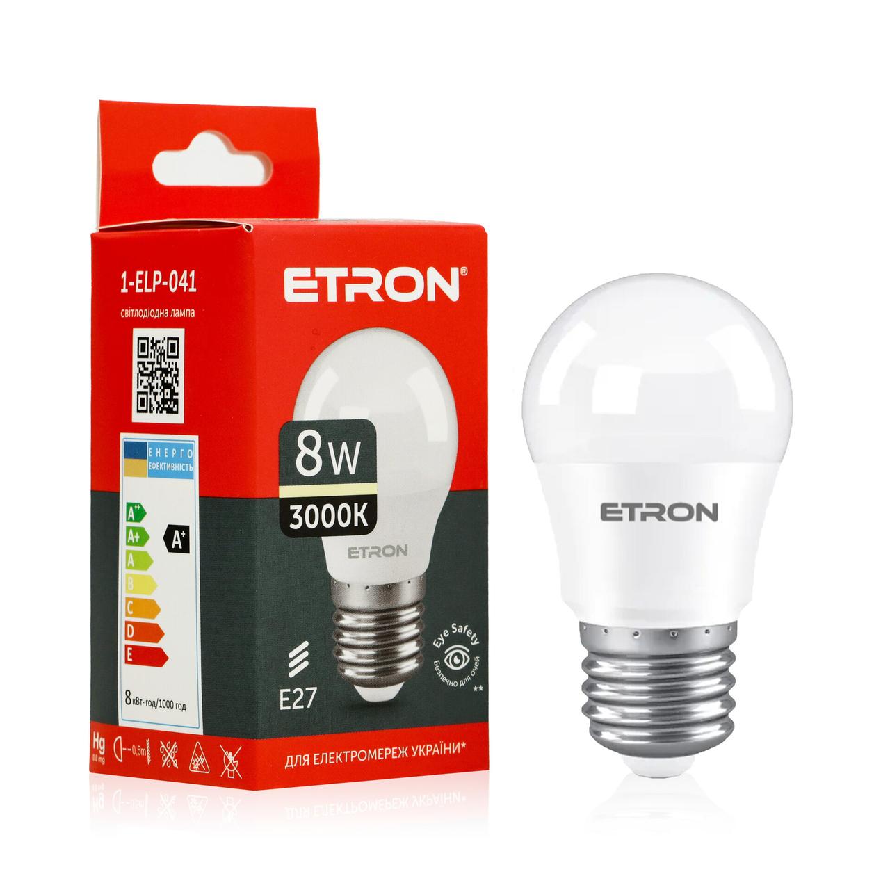 led-lampa-etron-e27-8w-g45-3000k LED лампа ETRON 8W E27 G45 3000K тёплый свет (1-ELP-041) — изображение 1