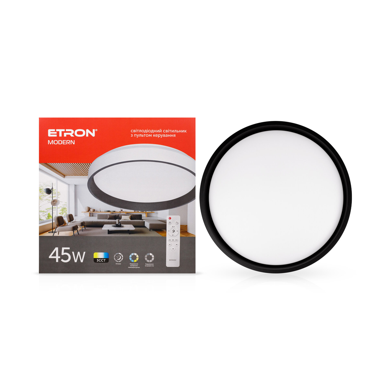 7066931054_led-svetilnik-nakladnoj.png LED светильник потолочный 45W с пультом ETRON 388 мм — изображение 1